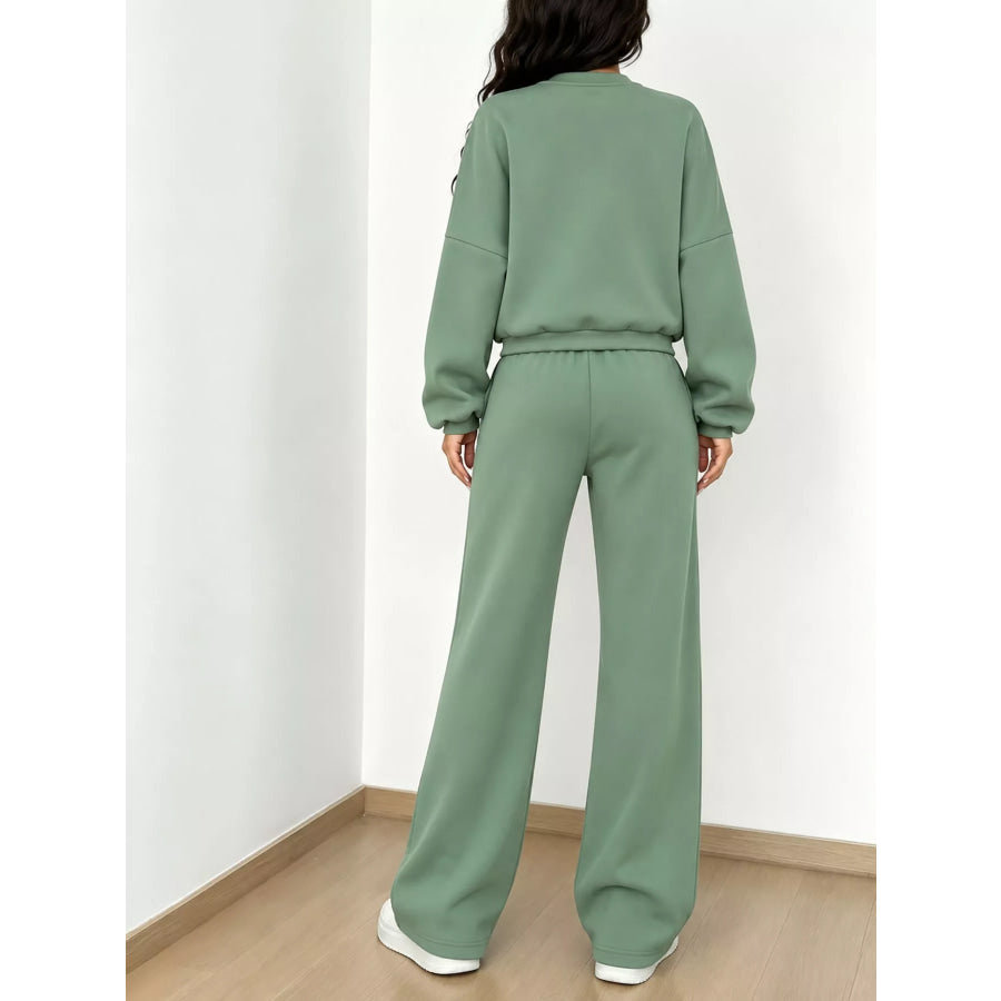 Casual Zip-Up Jacket and Wide-Leg Sweatpants Set Apparel Accessories