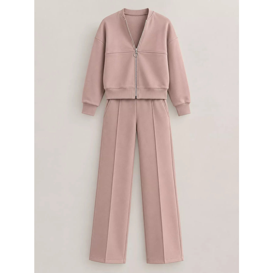 Casual Zip-Up Jacket and Wide-Leg Sweatpants Set Apparel Accessories