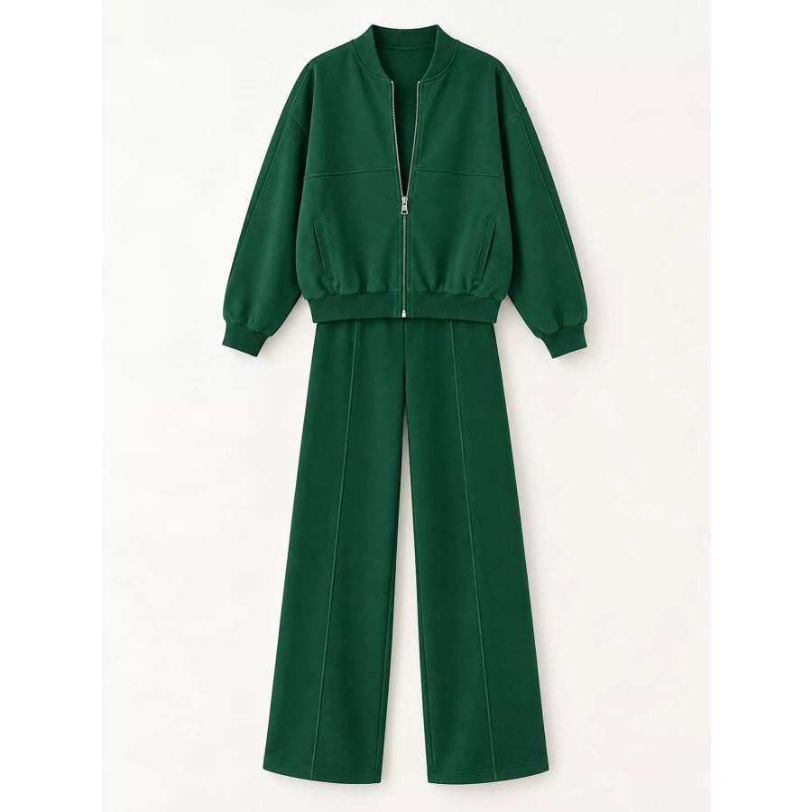 Casual Zip-Up Jacket and Wide-Leg Sweatpants Set Apparel Accessories