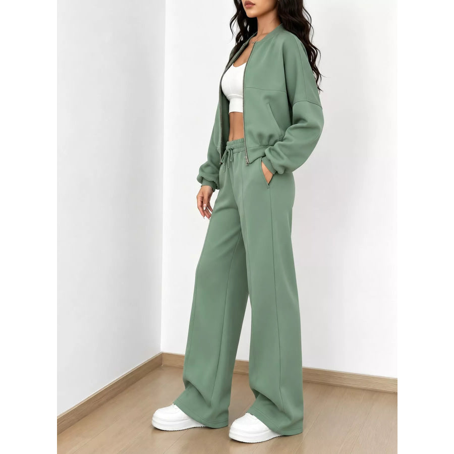 Casual Zip-Up Jacket and Wide-Leg Sweatpants Set Apparel Accessories