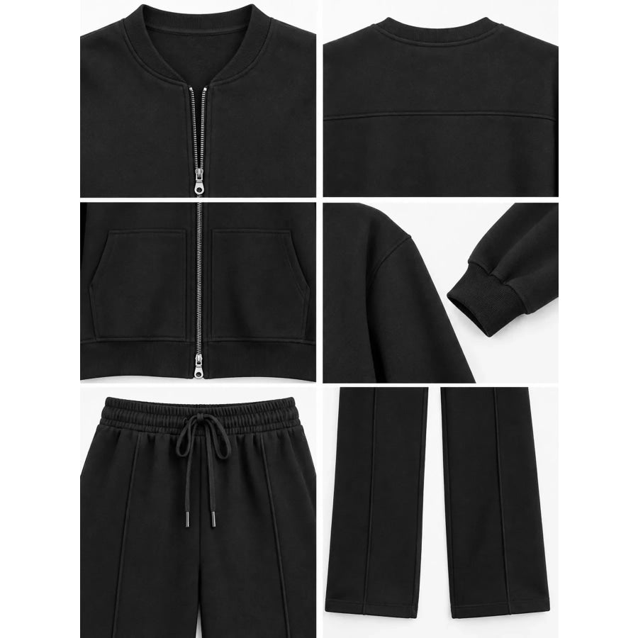 Casual Zip-Up Jacket and Wide-Leg Sweatpants Set Apparel Accessories