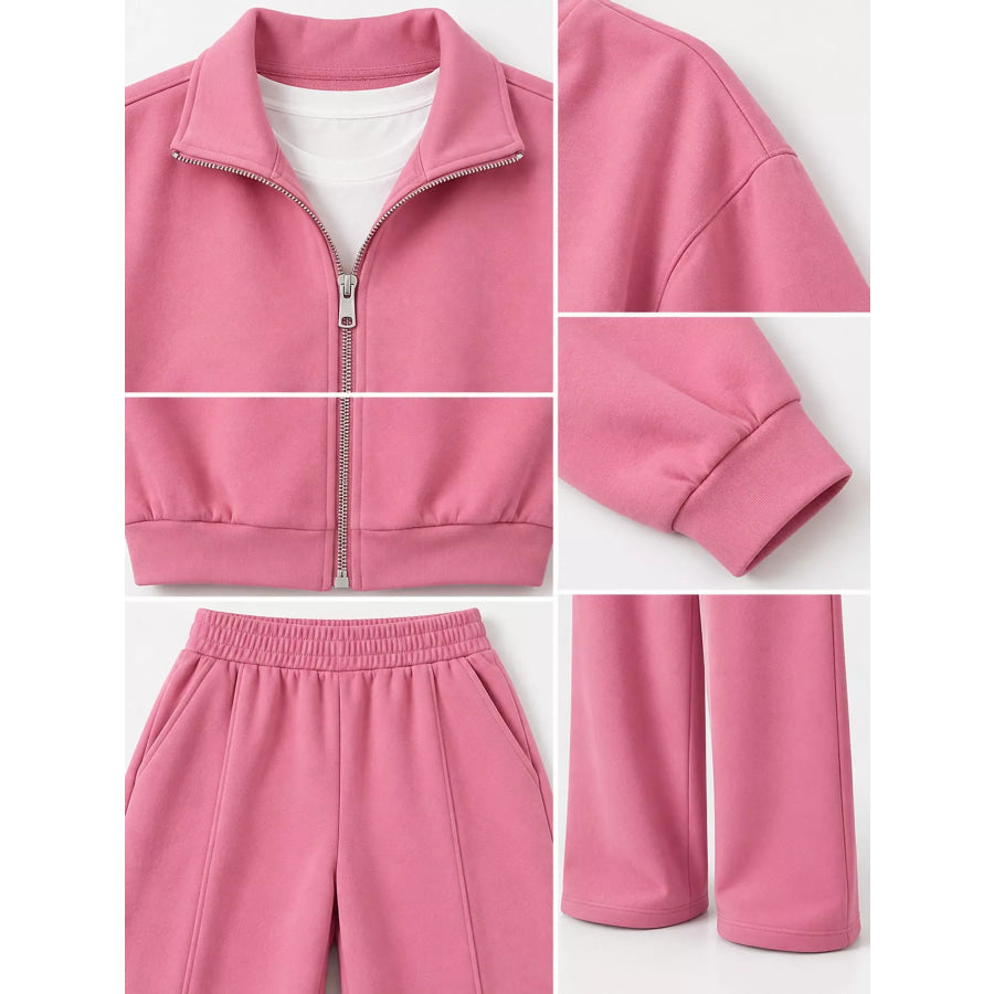 Casual Zip-Up Jacket and Wide-Leg Sweatpants Set Apparel Accessories