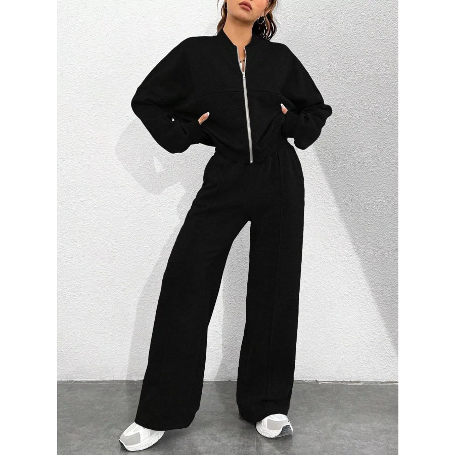 Casual Zip-Up Jacket and Wide-Leg Sweatpants Set Apparel Accessories