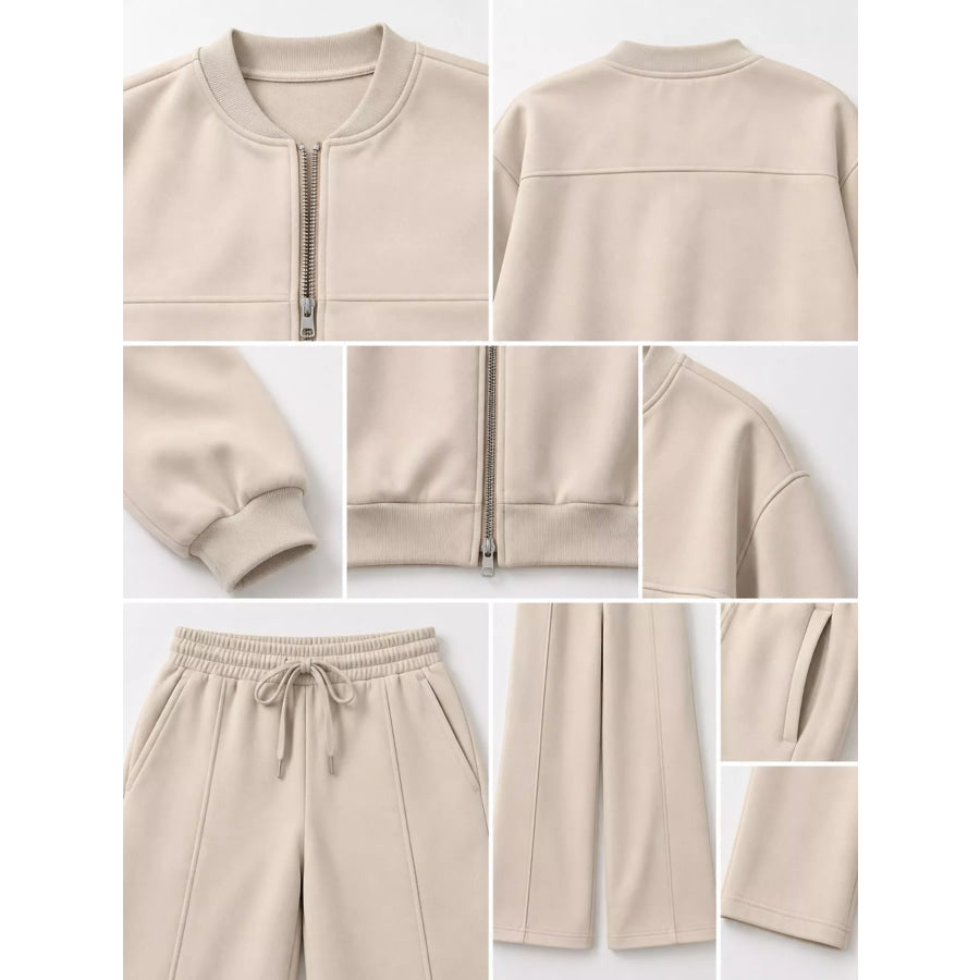 Casual Zip-Up Jacket and Wide-Leg Sweatpants Set Apparel Accessories