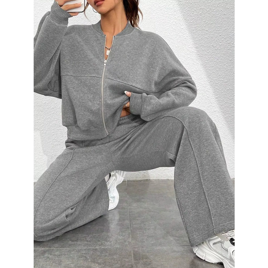 Casual Zip-Up Jacket and Wide-Leg Sweatpants Set Apparel Accessories