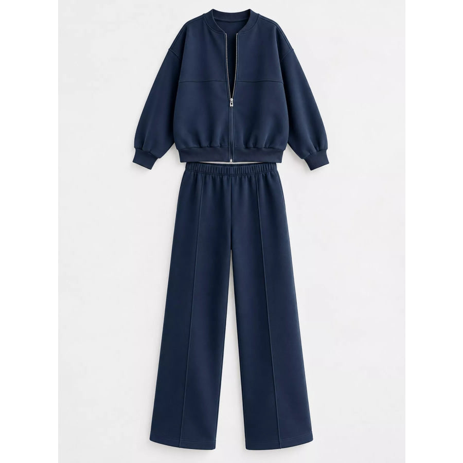 Casual Zip-Up Jacket and Wide-Leg Sweatpants Set Apparel Accessories