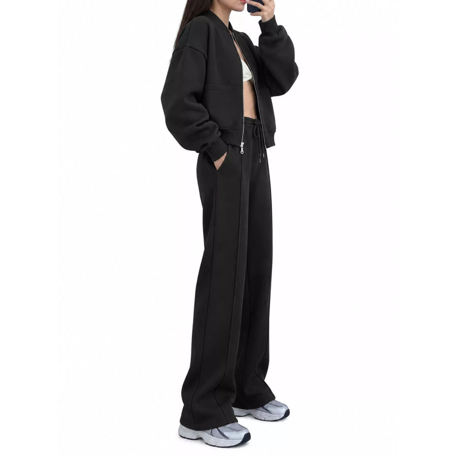 Casual Zip-Up Jacket and Wide-Leg Sweatpants Set Apparel Accessories
