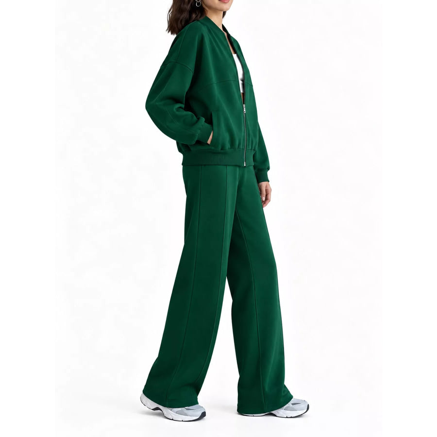 Casual Zip-Up Jacket and Wide-Leg Sweatpants Set Apparel Accessories