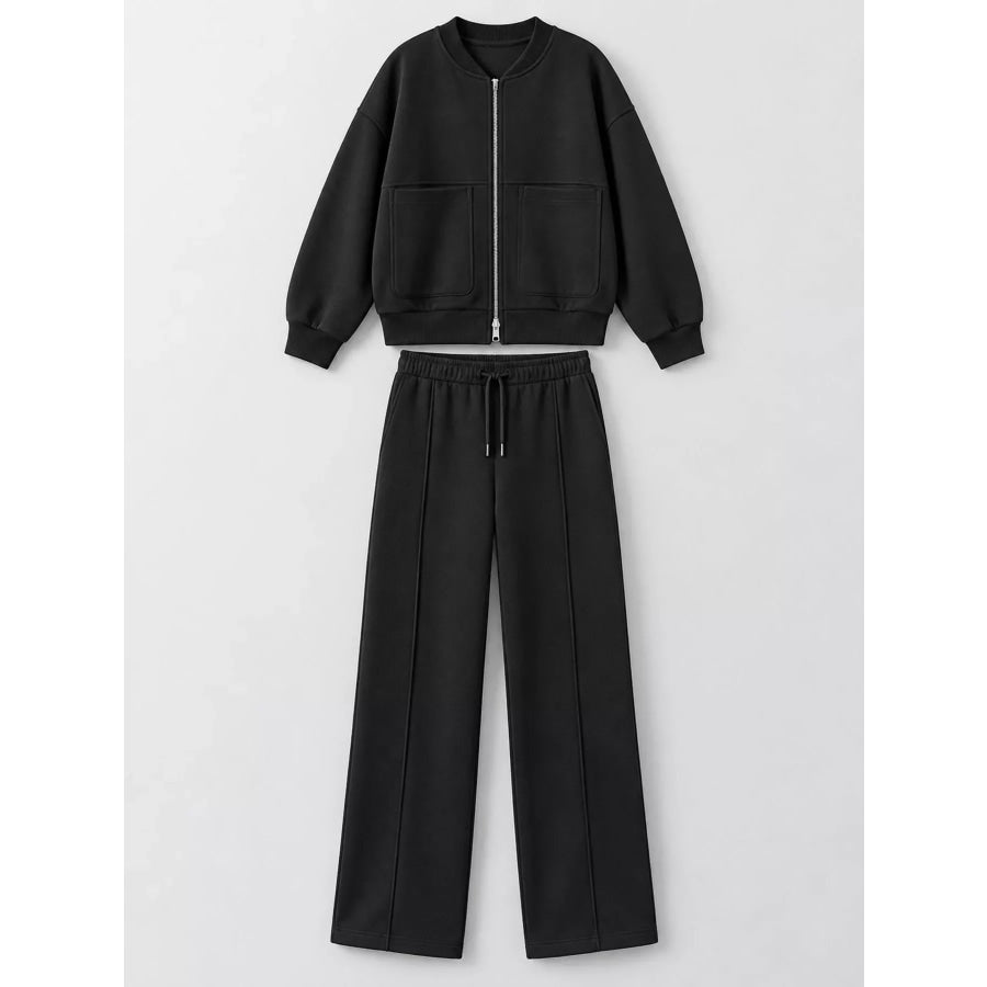 Casual Zip-Up Jacket and Wide-Leg Sweatpants Set Apparel Accessories