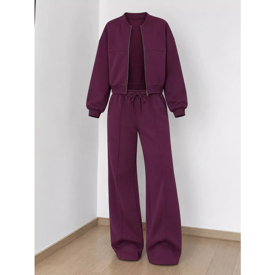 Casual Zip-Up Jacket and Wide-Leg Sweatpants Set Apparel Accessories