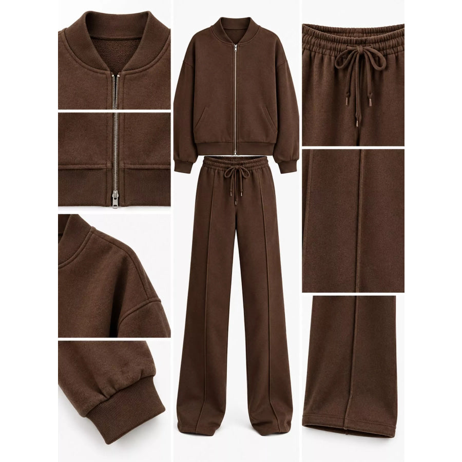 Casual Zip-Up Jacket and Wide-Leg Sweatpants Set Apparel Accessories