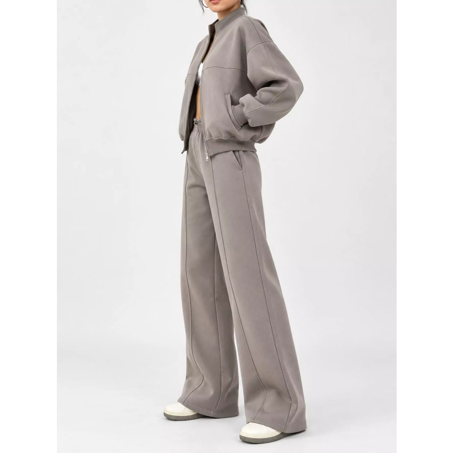 Casual Zip-Up Jacket and Wide-Leg Sweatpants Set Apparel Accessories