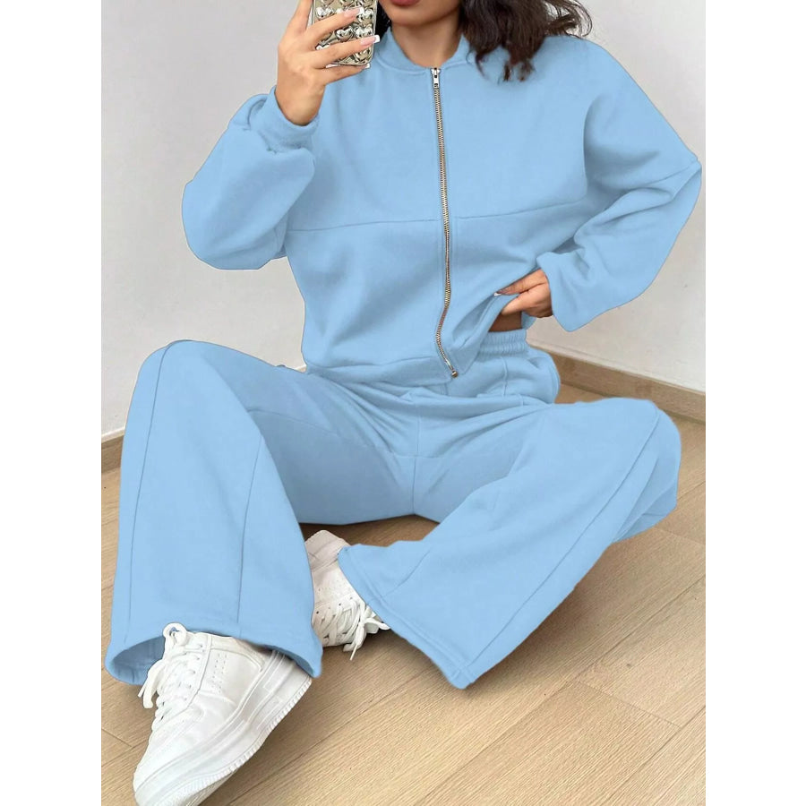 Casual Zip-Up Jacket and Wide-Leg Sweatpants Set Apparel Accessories