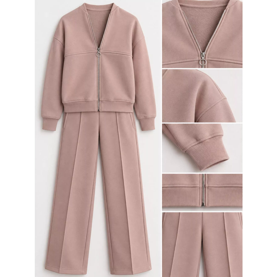 Casual Zip-Up Jacket and Wide-Leg Sweatpants Set Apparel Accessories