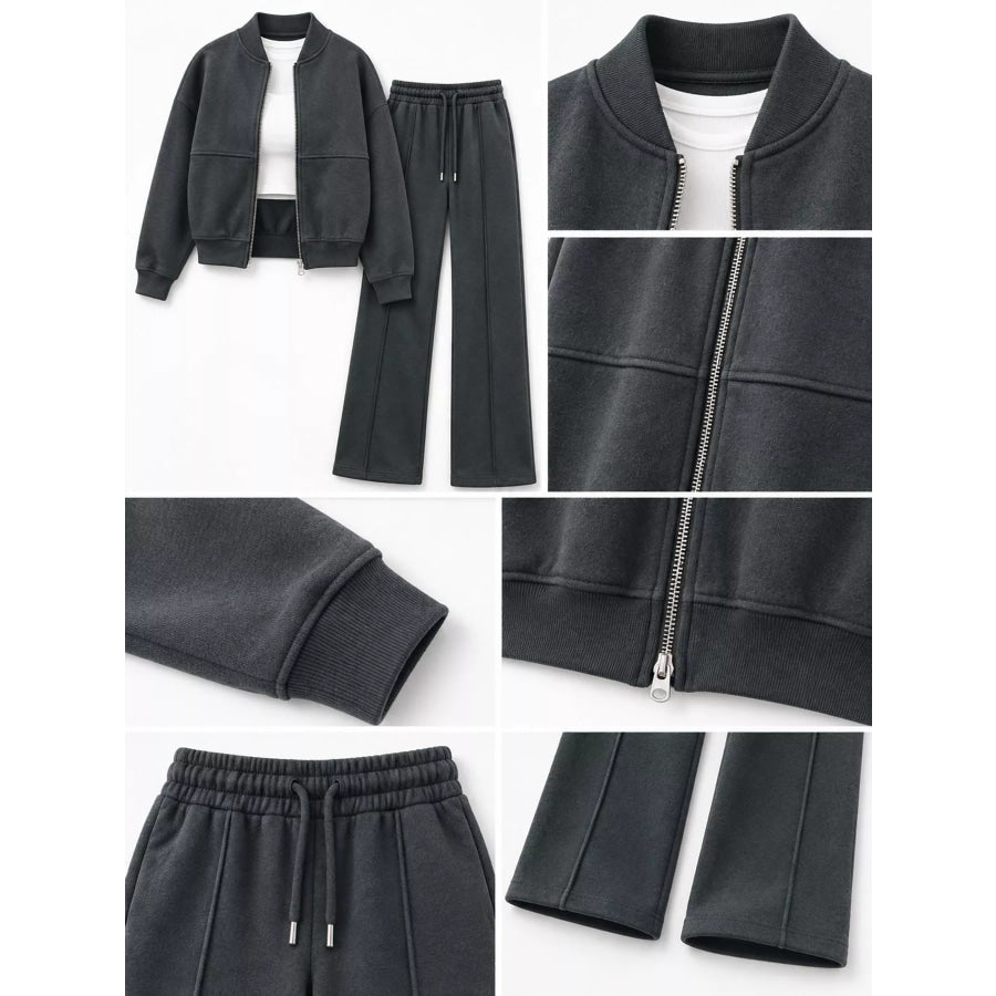 Casual Zip-Up Jacket and Wide-Leg Sweatpants Set Apparel Accessories
