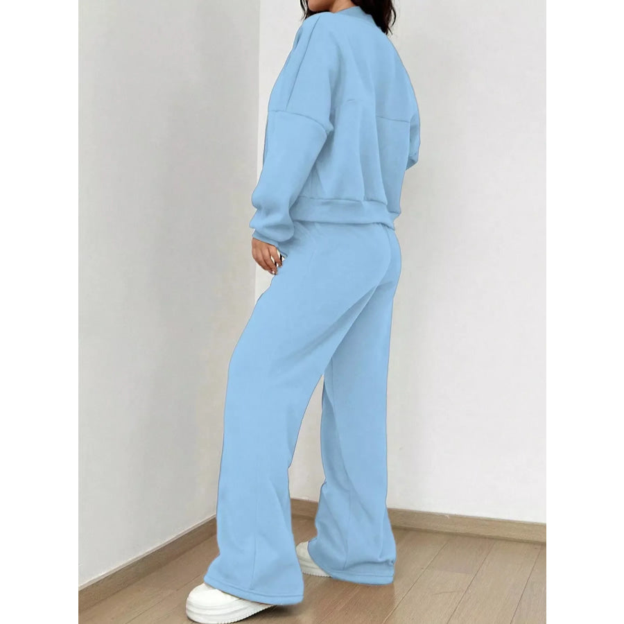 Casual Zip-Up Jacket and Wide-Leg Sweatpants Set Apparel Accessories