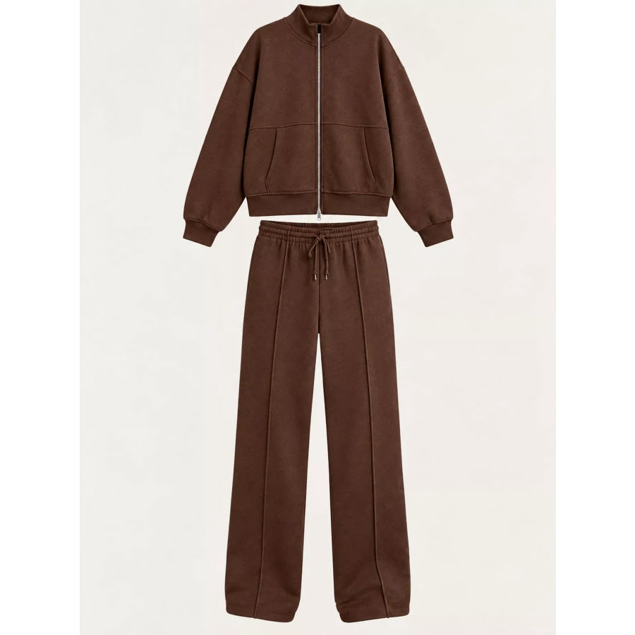 Casual Zip-Up Jacket and Wide-Leg Sweatpants Set Apparel Accessories