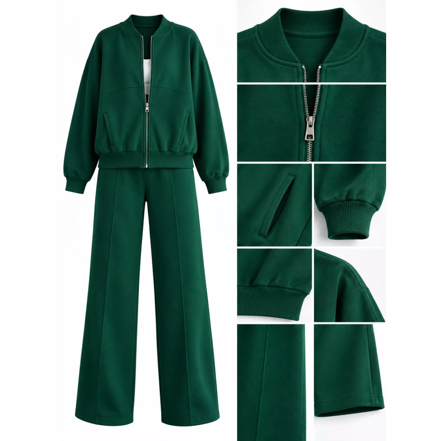 Casual Zip-Up Jacket and Wide-Leg Sweatpants Set Apparel Accessories