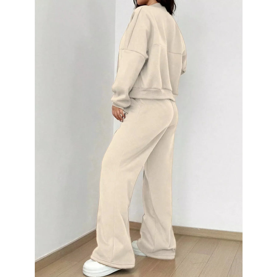 Casual Zip-Up Jacket and Wide-Leg Sweatpants Set Apparel Accessories