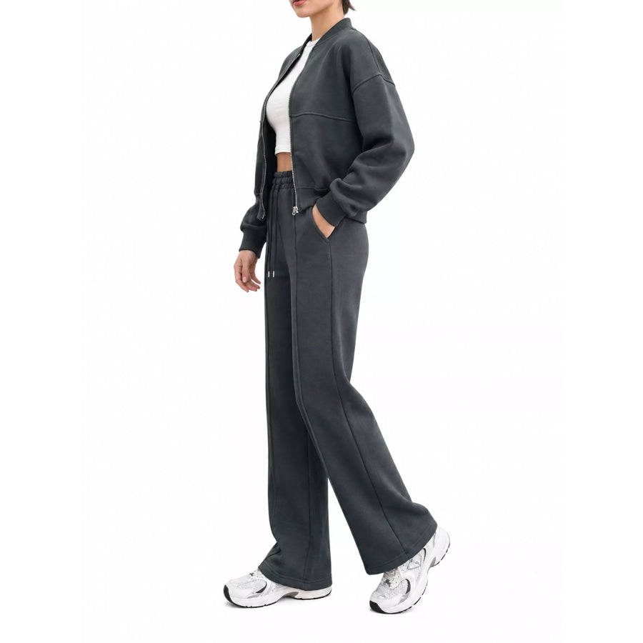 Casual Zip-Up Jacket and Wide-Leg Sweatpants Set Apparel Accessories