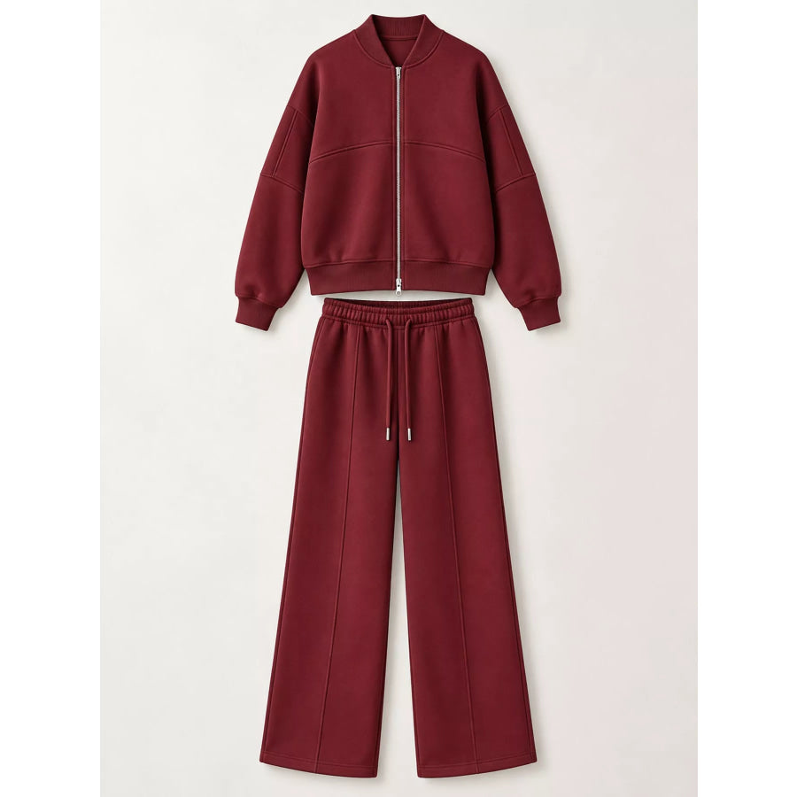 Casual Zip-Up Jacket and Wide-Leg Sweatpants Set Apparel Accessories