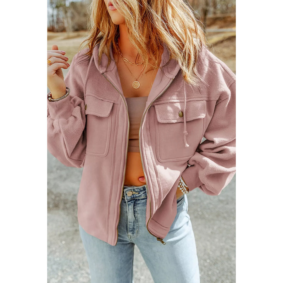 Casual Zip Up Jacket with Pockets Dusty Pink / XS Apparel and Accessories