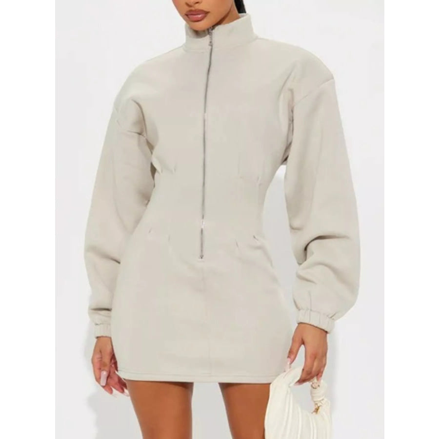 Casual Zip-Up Long Sleeve Mini Dress Apparel and Accessories