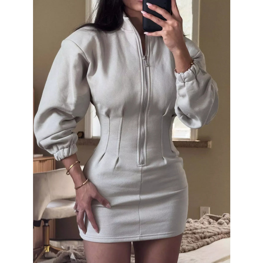 Casual Zip-Up Long Sleeve Mini Dress Apparel and Accessories