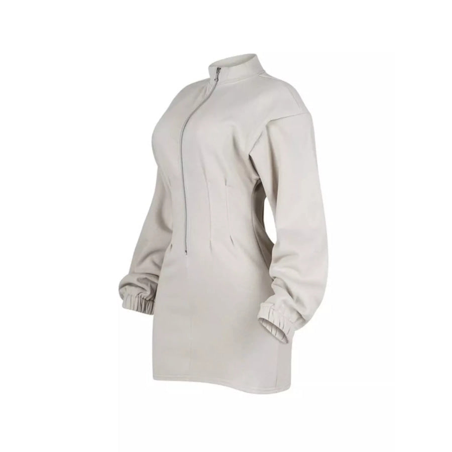 Casual Zip-Up Long Sleeve Mini Dress Apparel and Accessories