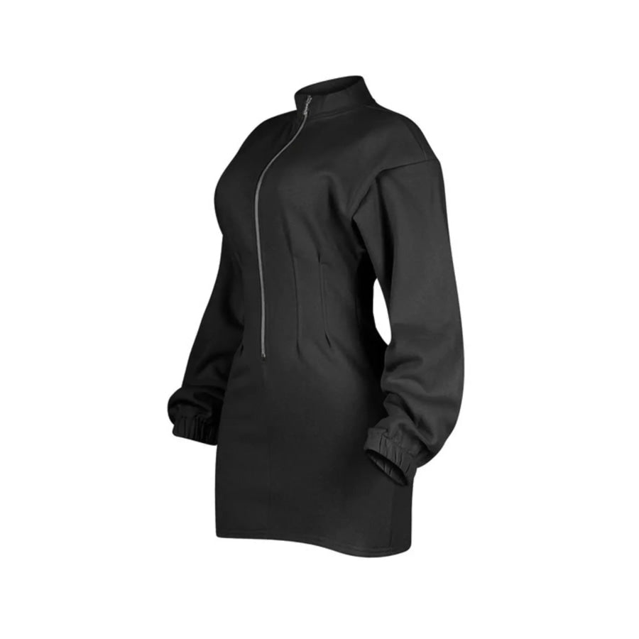 Casual Zip-Up Long Sleeve Mini Dress Apparel and Accessories