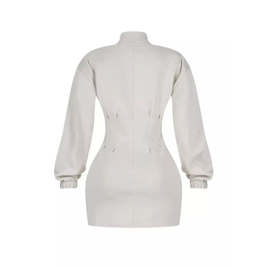 Casual Zip-Up Long Sleeve Mini Dress Apparel and Accessories