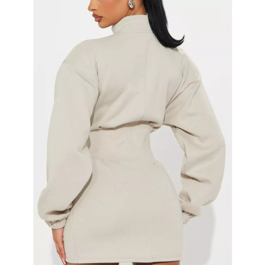 Casual Zip-Up Long Sleeve Mini Dress Apparel and Accessories