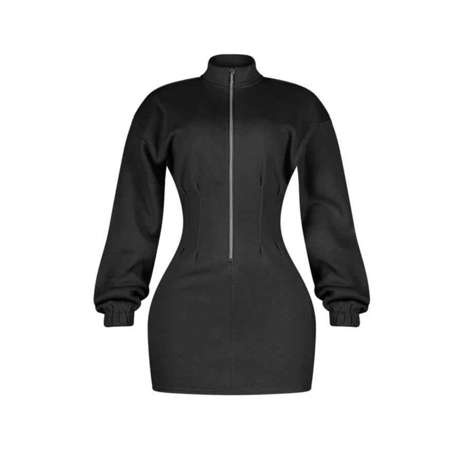 Casual Zip-Up Long Sleeve Mini Dress Apparel and Accessories