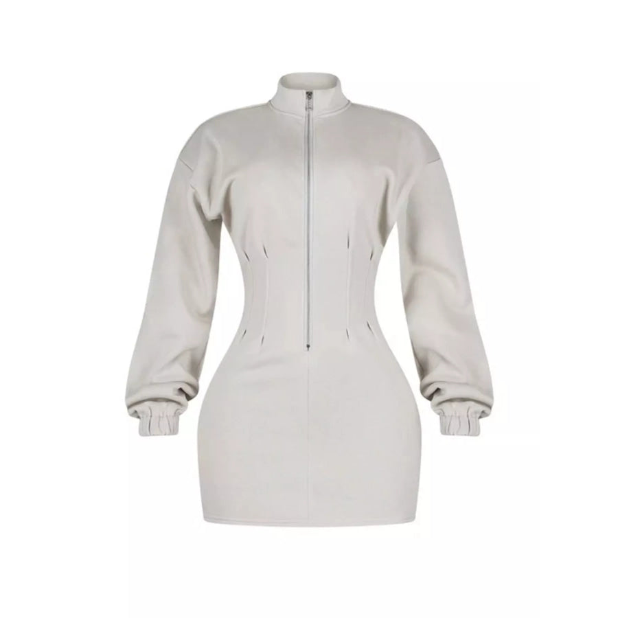 Casual Zip-Up Long Sleeve Mini Dress Apparel and Accessories
