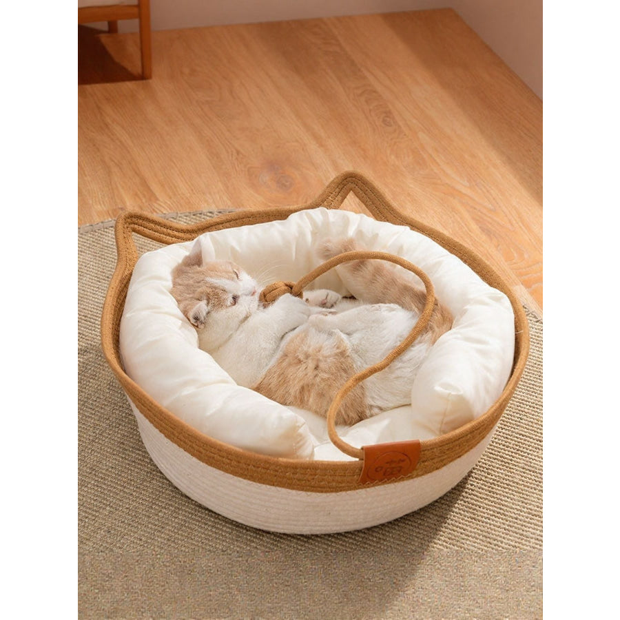 Cat Ear Woven Pet Nest Cat Nest + Mad + Pillow / M Apparel and Accessories