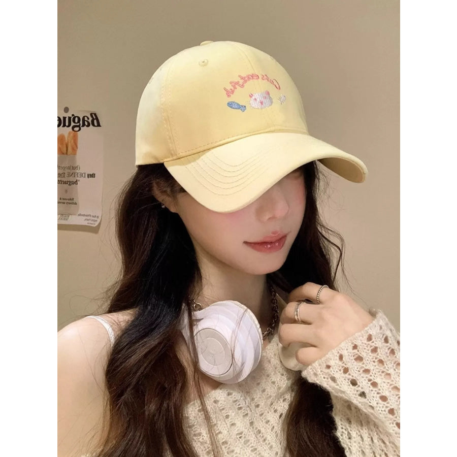 Cat Embroidered Baseball Cap Yellow / One Size Apparel and Accessories