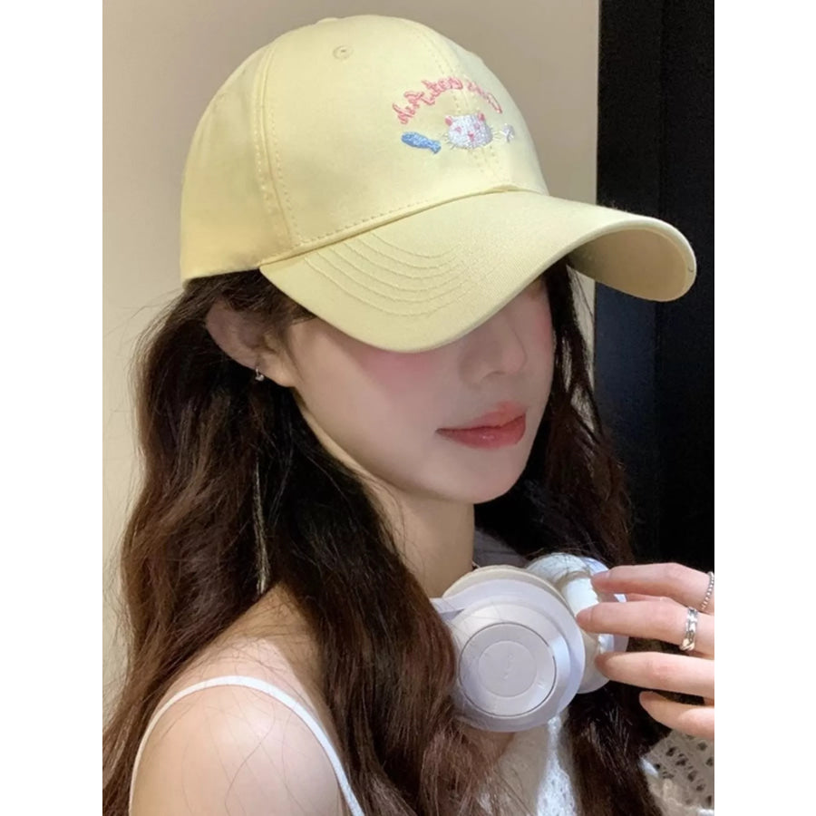 Cat Embroidered Baseball Cap Yellow / One Size Apparel and Accessories