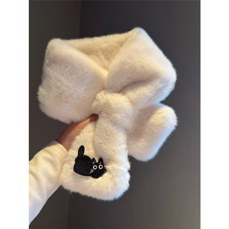 Cat Embroidered Plush Scarf Style C / ONESIZE Apparel and Accessories