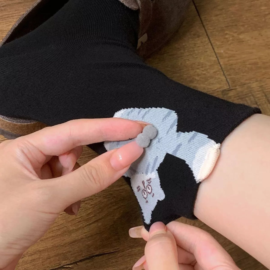 Cat Pattern Cotton Socks Black / One Size Apparel and Accessories