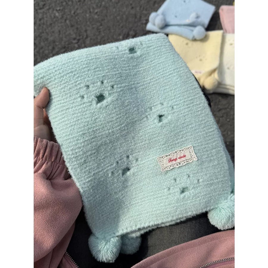 Cat Paw Pom-Pom Knitted Scarf Mint Green / ONESIZE Apparel and Accessories