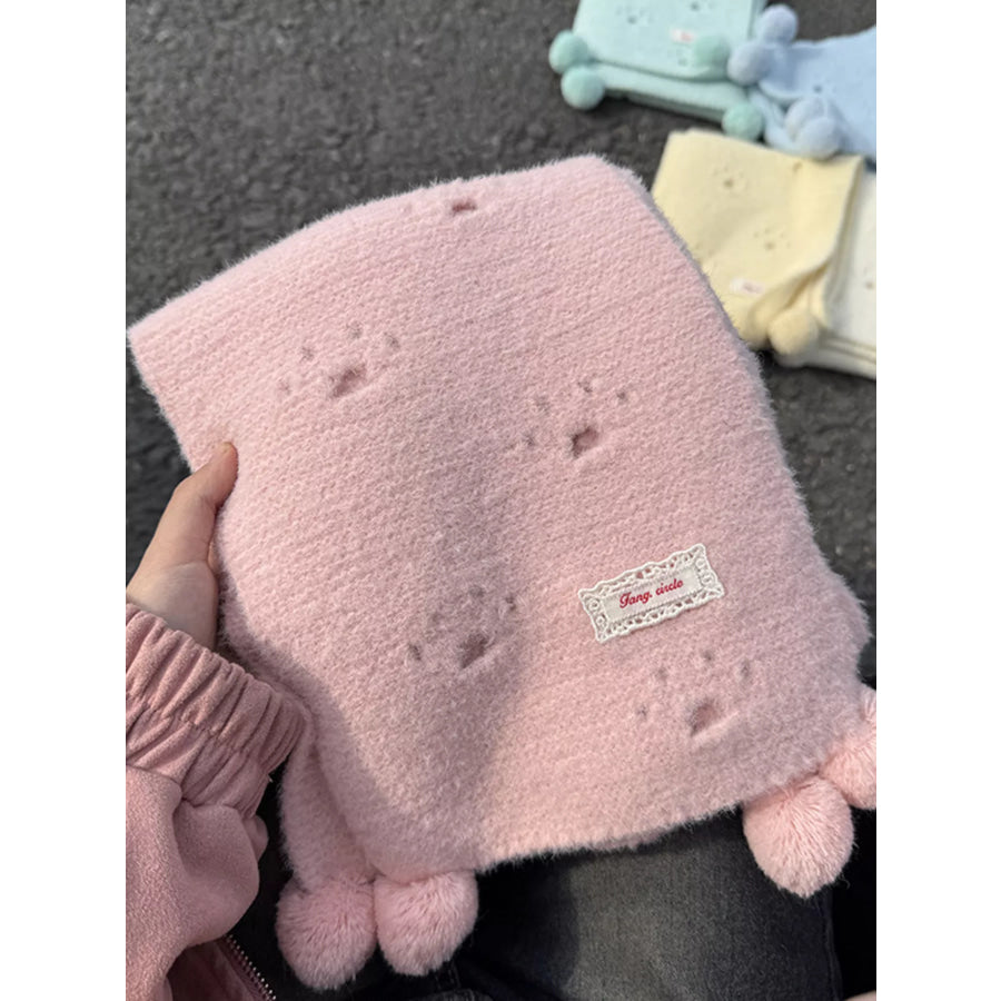 Cat Paw Pom-Pom Knitted Scarf Tender Pink / ONESIZE Apparel and Accessories