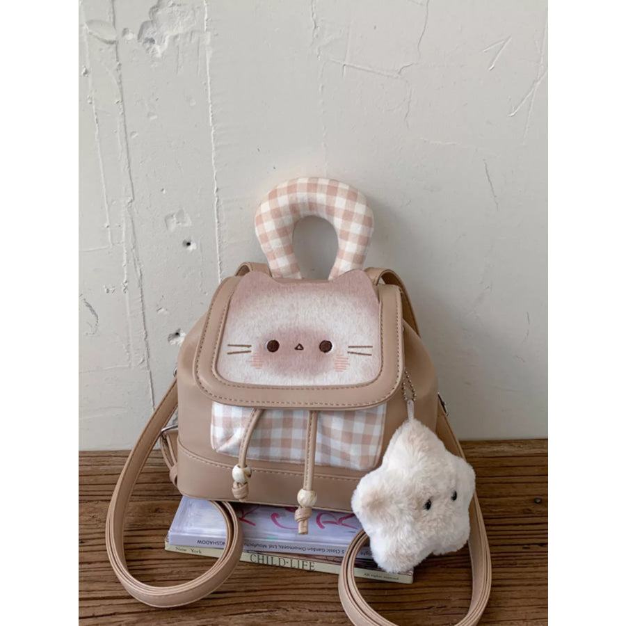 Cat Plaid Backpack Bag Tan / One Size Apparel and Accessories