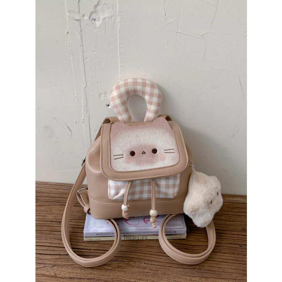 Cat Plaid Backpack Bag Tan / One Size Apparel and Accessories