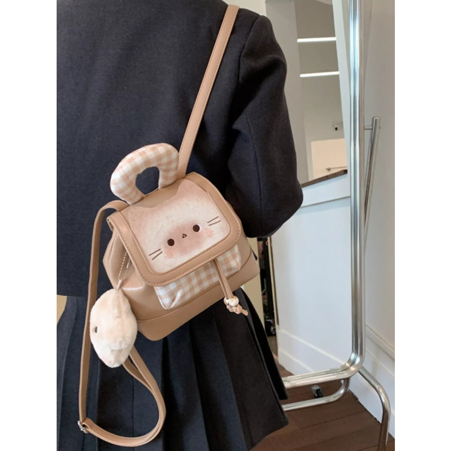 Cat Plaid Backpack Bag Tan / One Size Apparel and Accessories