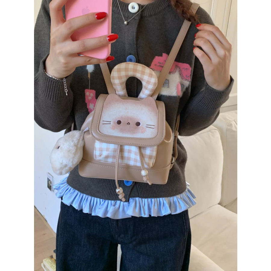Cat Plaid Backpack Bag Tan / One Size Apparel and Accessories