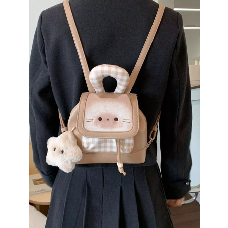 Cat Plaid Backpack Bag Tan / One Size Apparel and Accessories