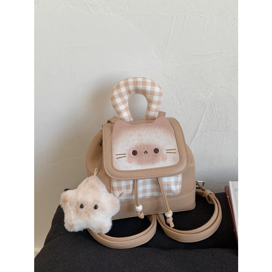 Cat Plaid Backpack Bag Tan / One Size Apparel and Accessories