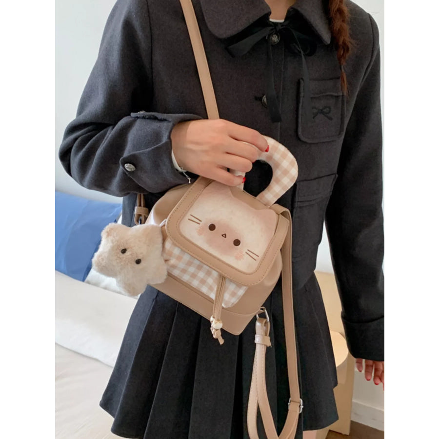 Cat Plaid Backpack Bag Tan / One Size Apparel and Accessories
