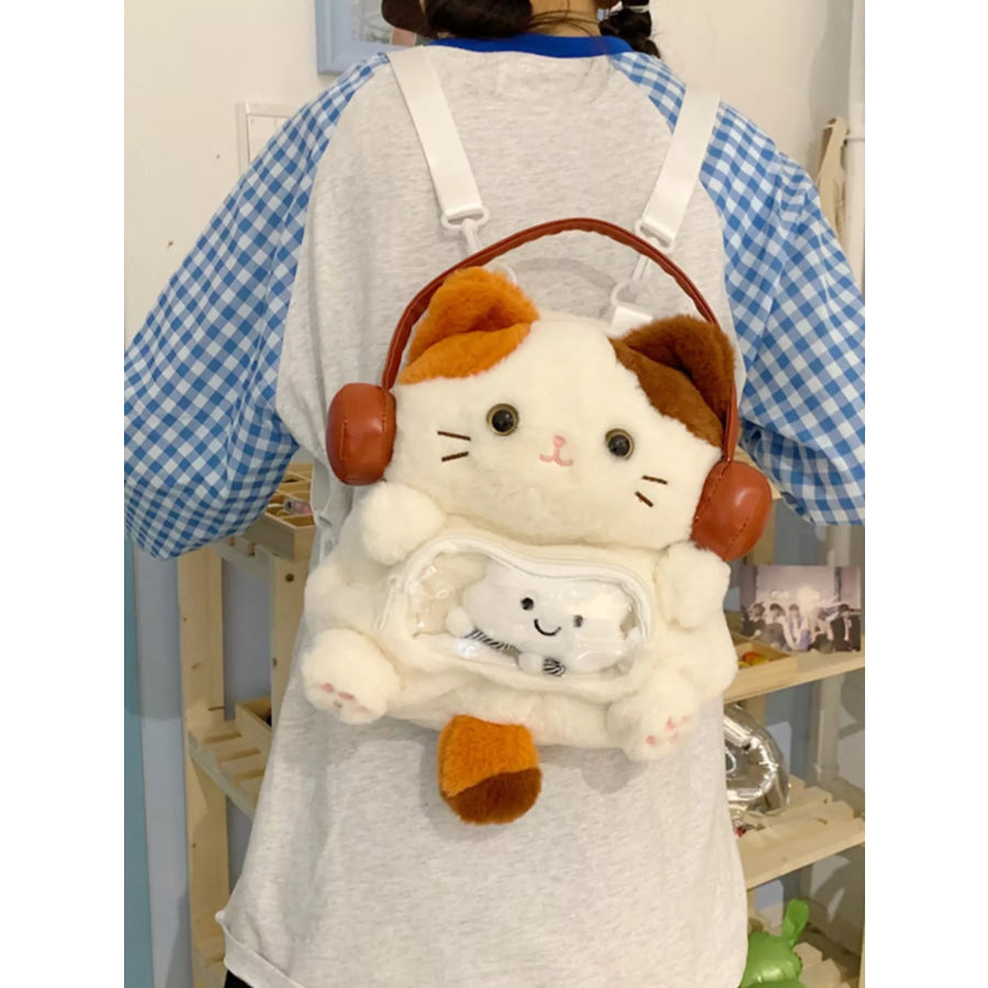 Cat Plush Backpack Bag White / One Size Apparel and Accessories