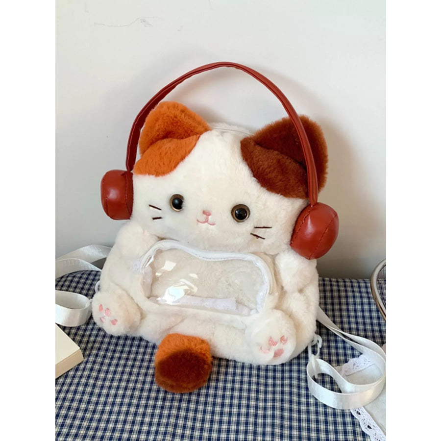 Cat Plush Backpack Bag White / One Size Apparel and Accessories